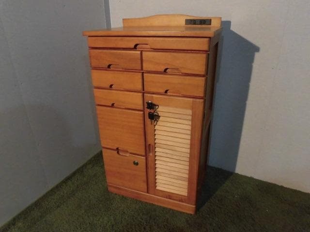 送料無料★新品大容量桐引出いっぱいルーバー扉電話FAX台・キャビネット鍵付