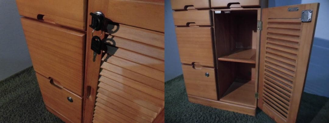 送料無料★新品大容量桐引出いっぱいルーバー扉電話FAX台・キャビネット鍵付