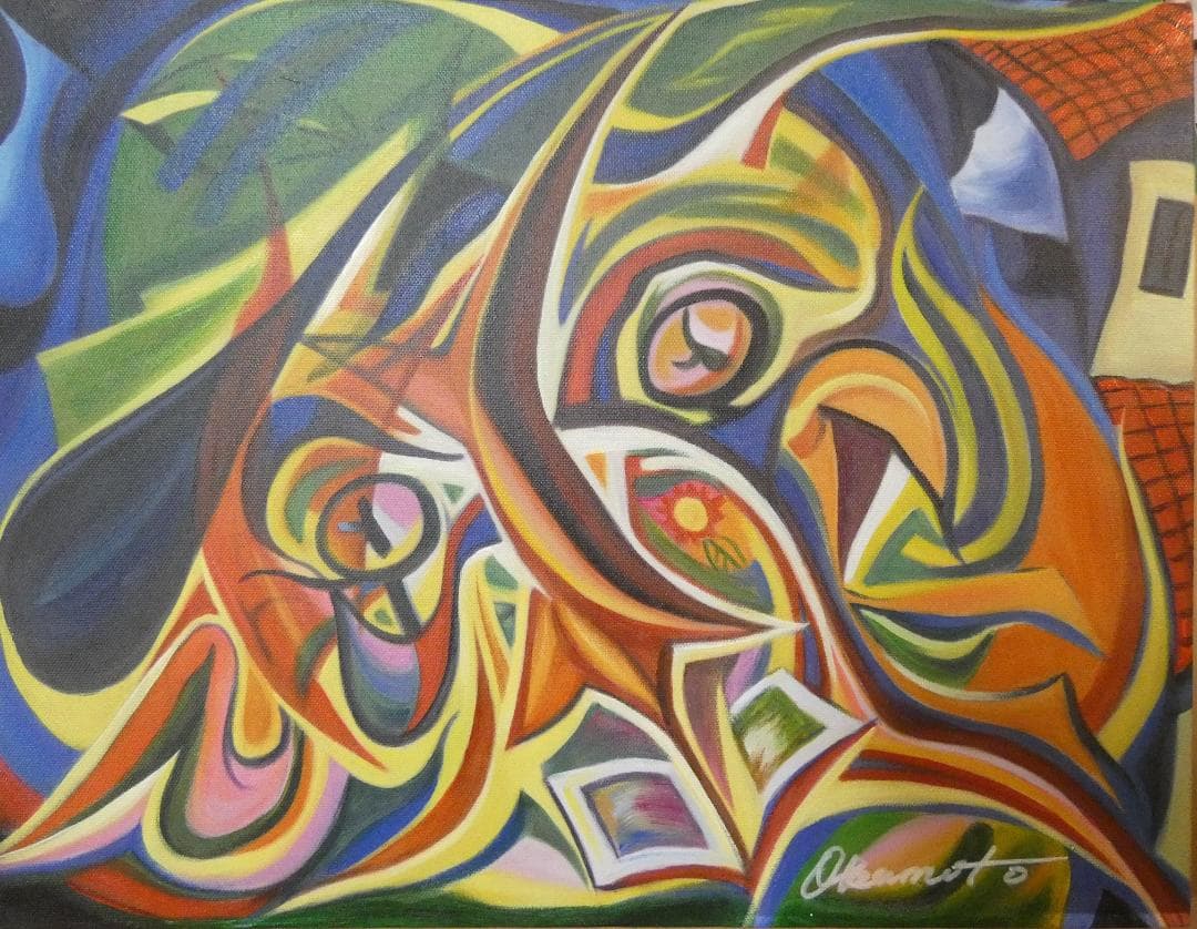 油彩 静物　岡本太郎 「正午の顏」サイン 額装済み 肉筆手描き F6