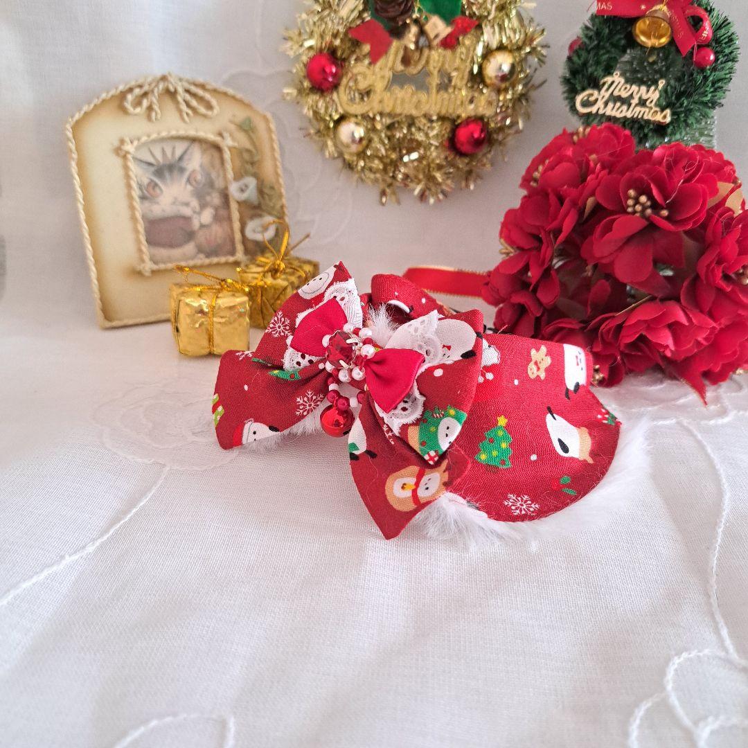 クリスマスシリーズ(赤シマナガエ)わんちゃん猫ちゃん用襟つき首輪