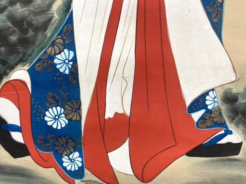 勝川春扇／２代目勝川春好 勝川春英師事「美人画」掛軸 絹本：江戸時代後期 浮世絵