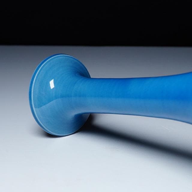 徳田正彦　碧明釉花生　共箱　人間国宝　徳田八十吉　九谷　花入　茶道具　鑑賞陶磁器