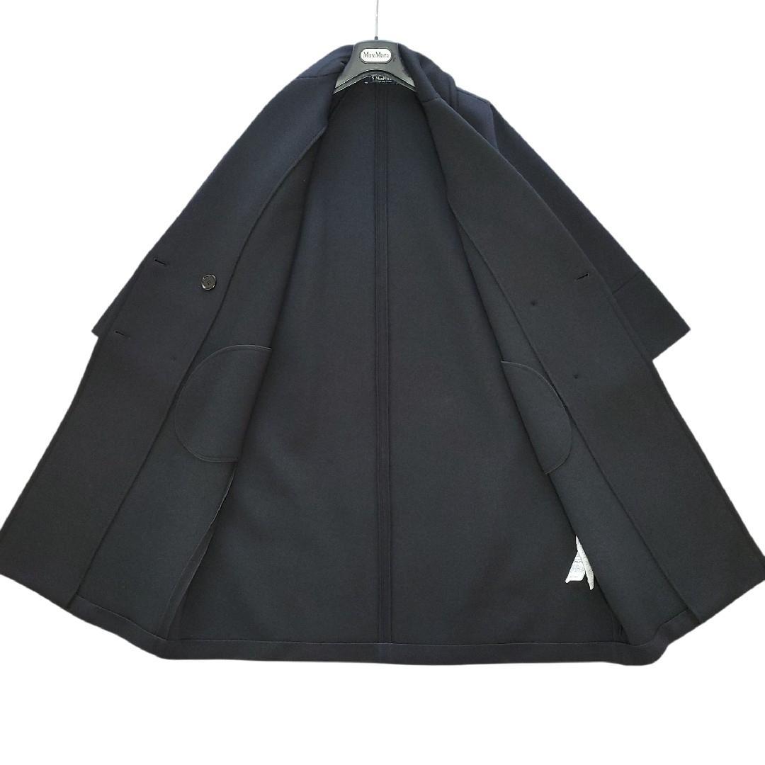 極美品　エスマックスマーラ　ダブル　ロング　ボンディングコート　ブラック　S