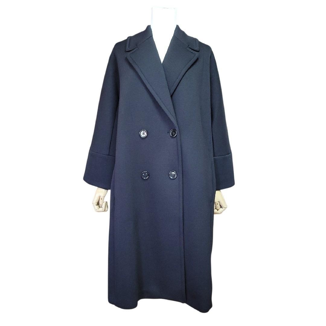 極美品　エスマックスマーラ　ダブル　ロング　ボンディングコート　ブラック　S