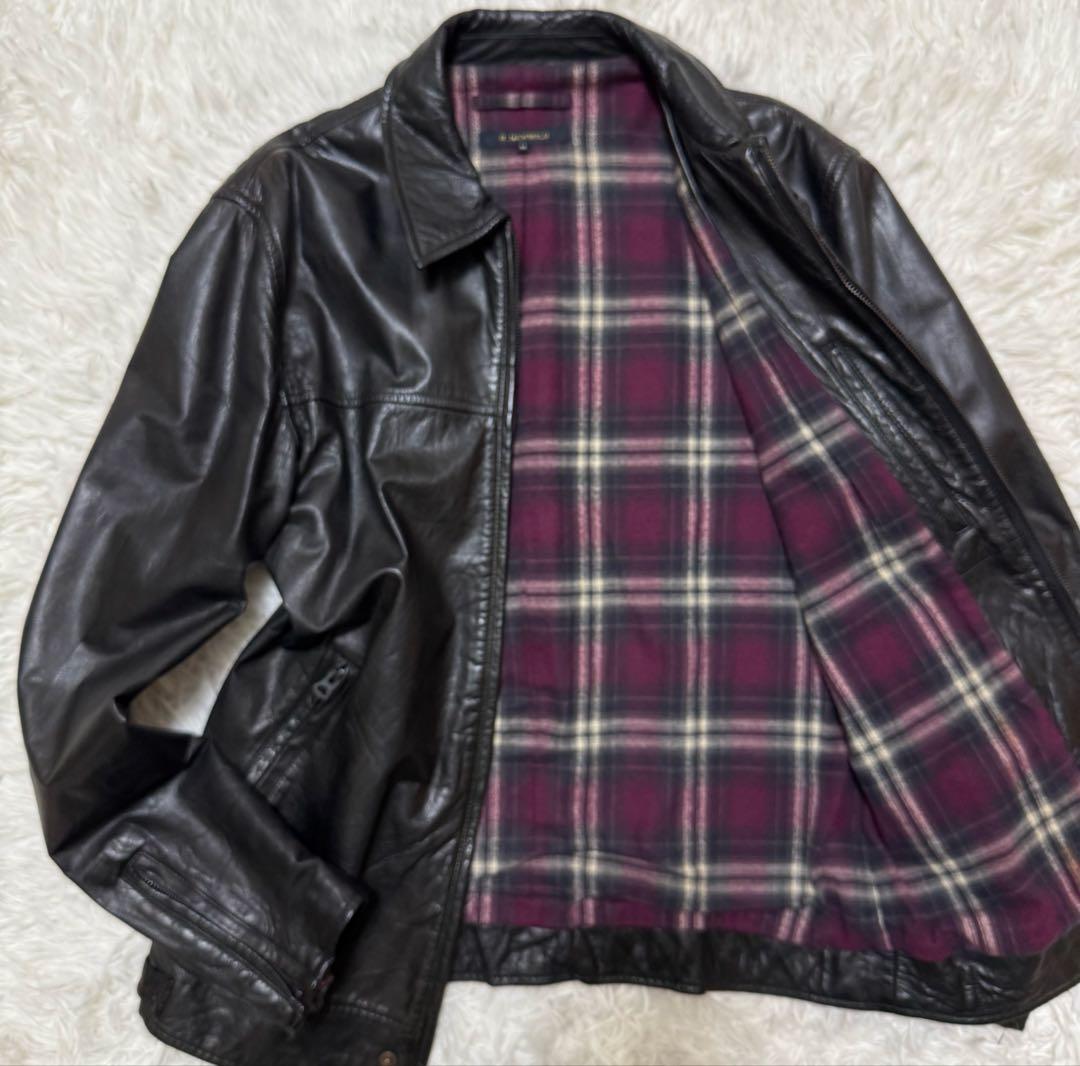 【極上ラムレザー】　ポールスミス　シングルライダースジャケット　裏地チェック
