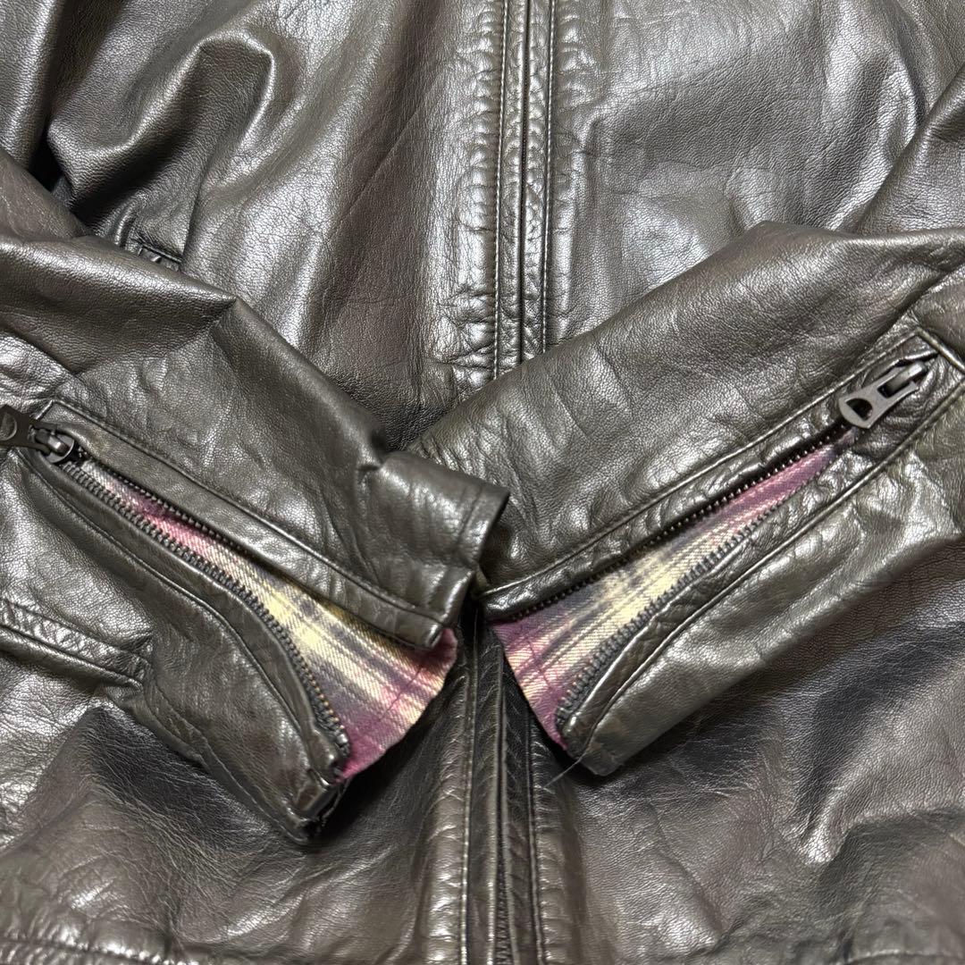 【極上ラムレザー】　ポールスミス　シングルライダースジャケット　裏地チェック