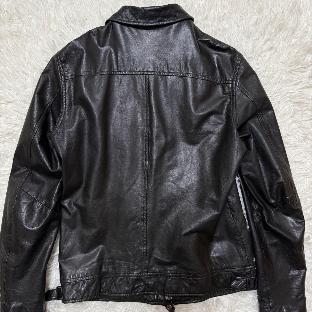 【極上ラムレザー】　ポールスミス　シングルライダースジャケット　裏地チェック