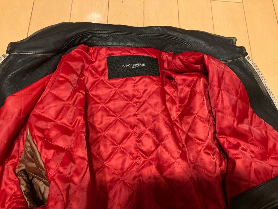 メンズ レザー シングルライダースジャケット 黒 赤裏地