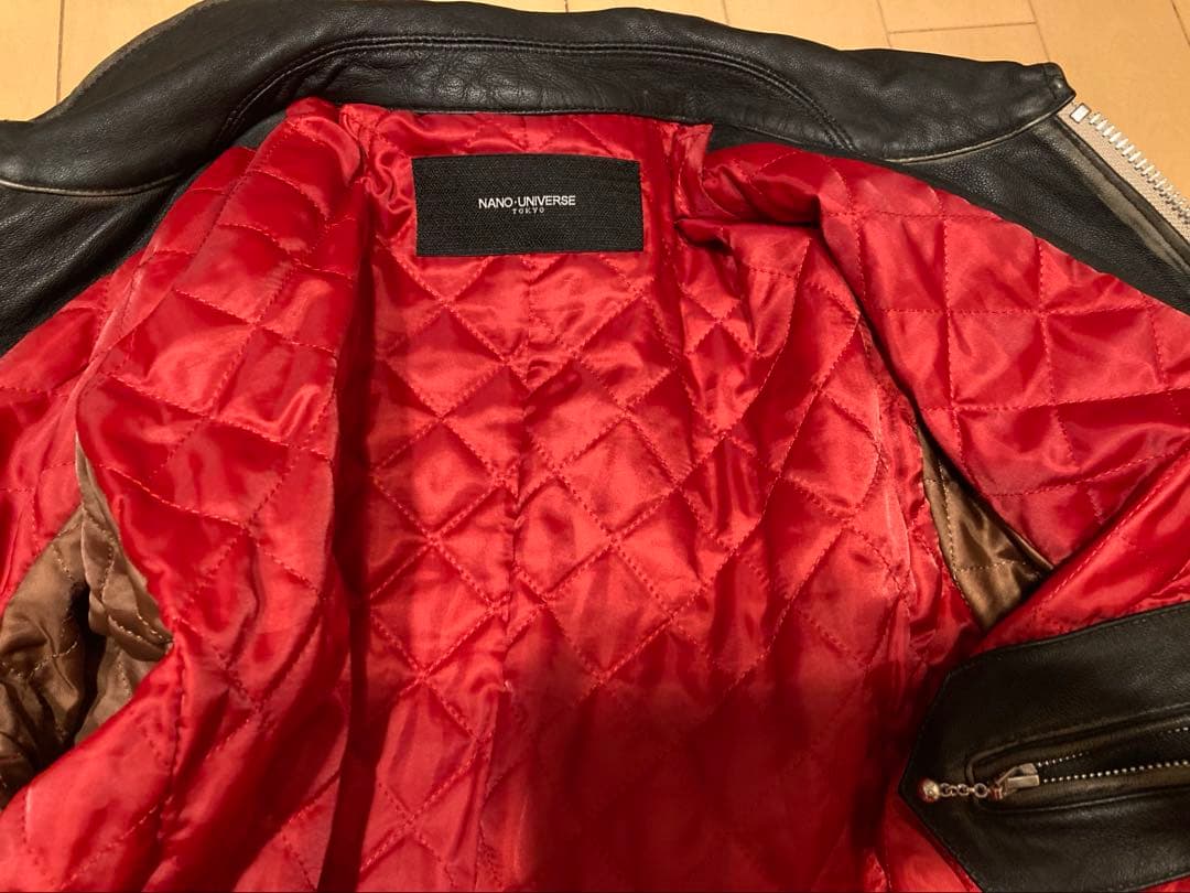 メンズ レザー シングルライダースジャケット 黒 赤裏地