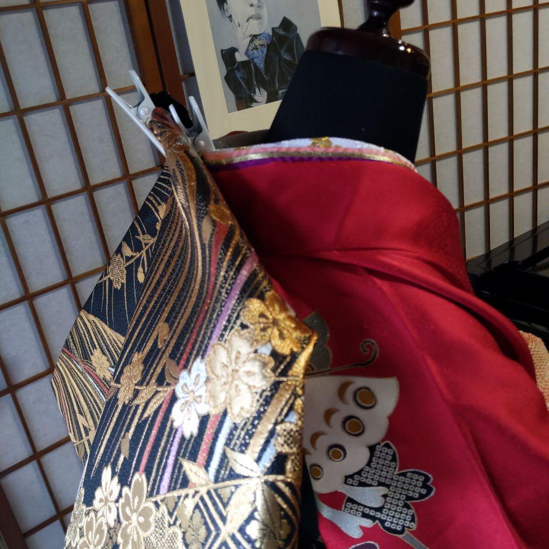 404赤黒　舞蝶　正絹振袖6点フルセット　成人式卒業式晴れの日コンサート式典