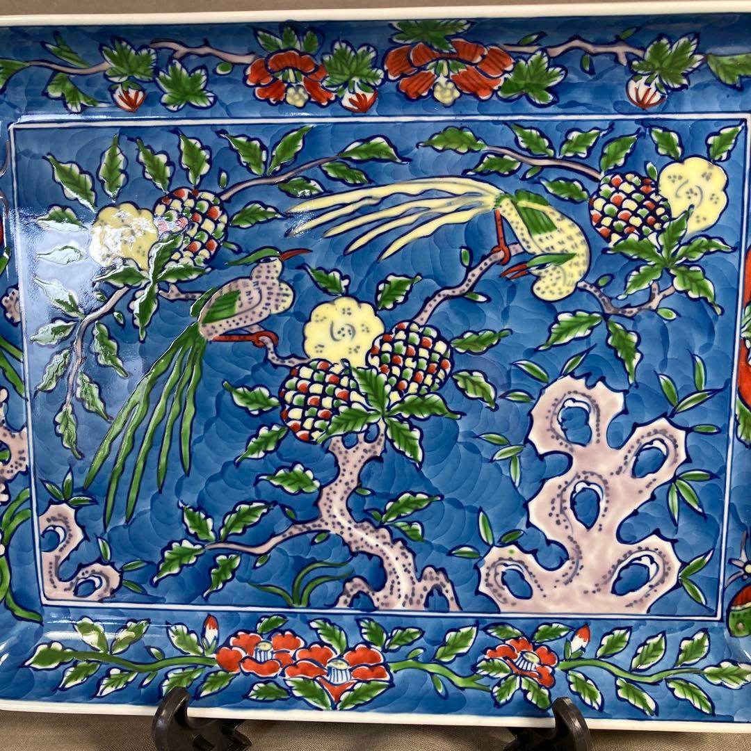 【み〜〜ちゃん専用】古伊万里の伝統　名窯　舘林源右衛門作　染錦古代花鳥図　角平皿