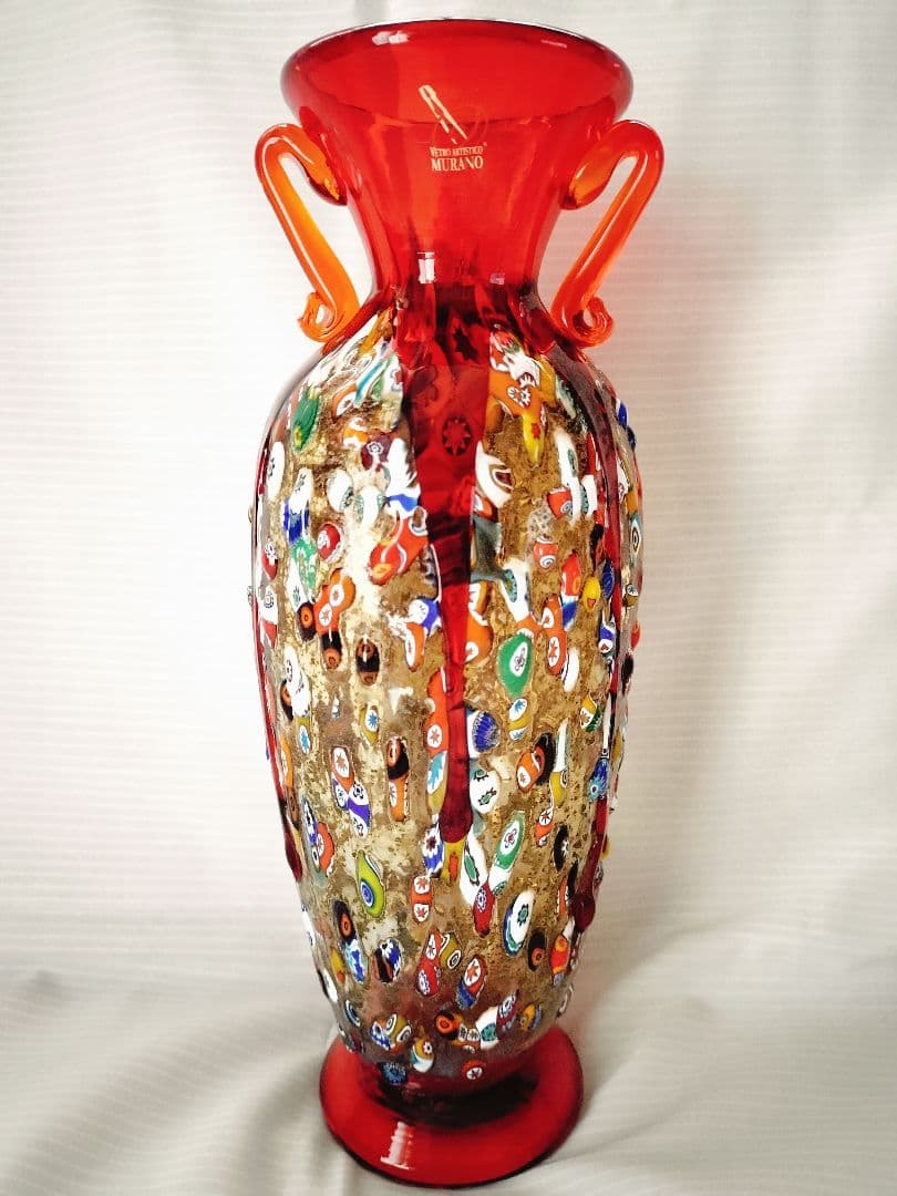 値下MURANO ムラノガラス★約26cm　花瓶　花生 イタリア ミルフィオリ①