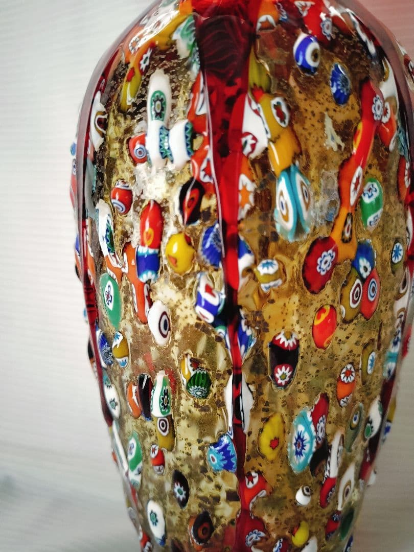 値下MURANO ムラノガラス★約26cm　花瓶　花生 イタリア ミルフィオリ①