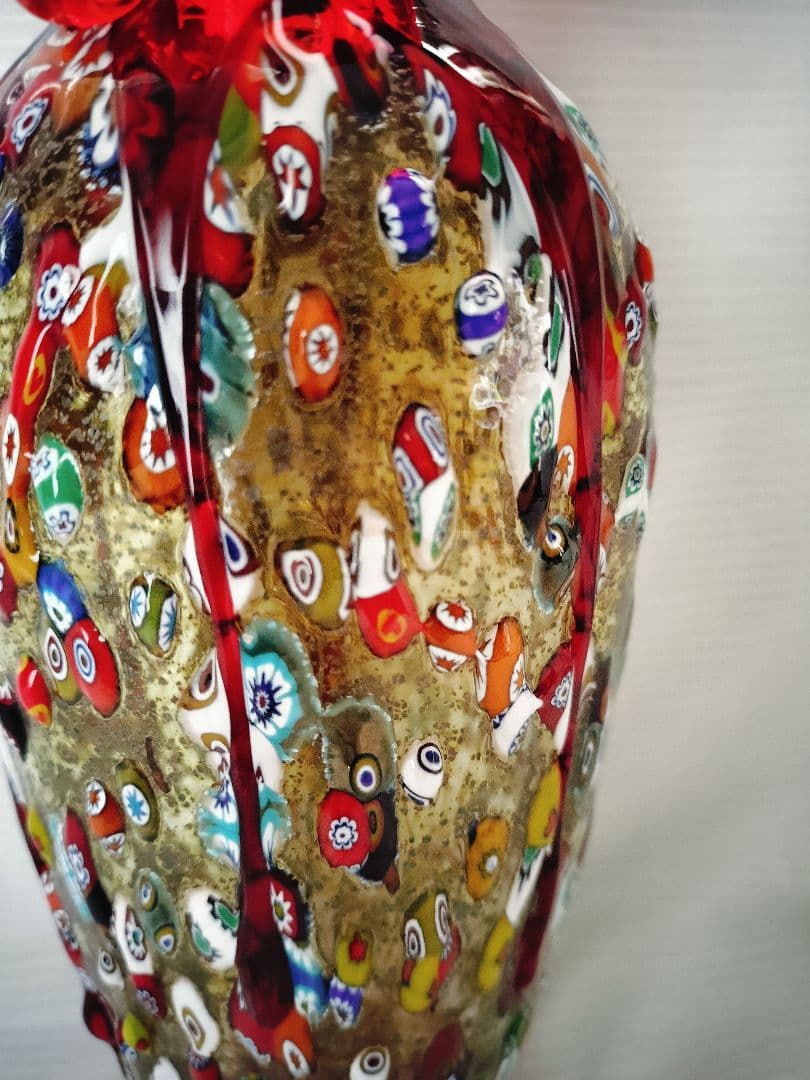 値下MURANO ムラノガラス★約26cm　花瓶　花生 イタリア ミルフィオリ①