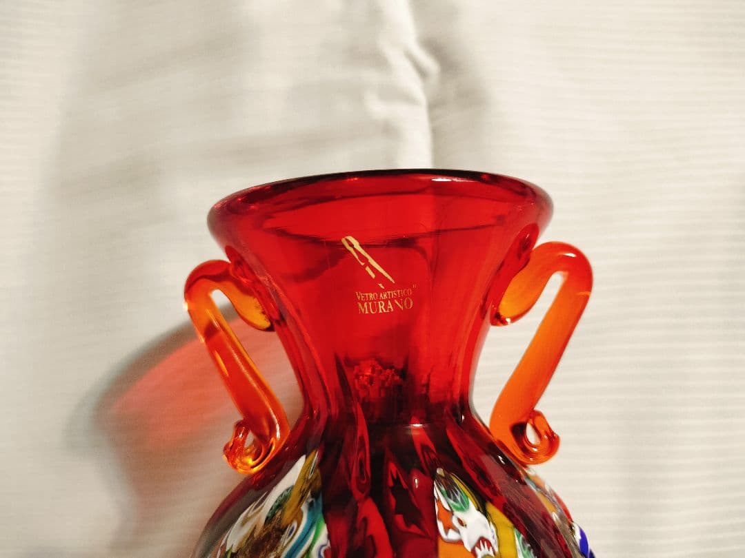 値下MURANO ムラノガラス★約26cm　花瓶　花生 イタリア ミルフィオリ①