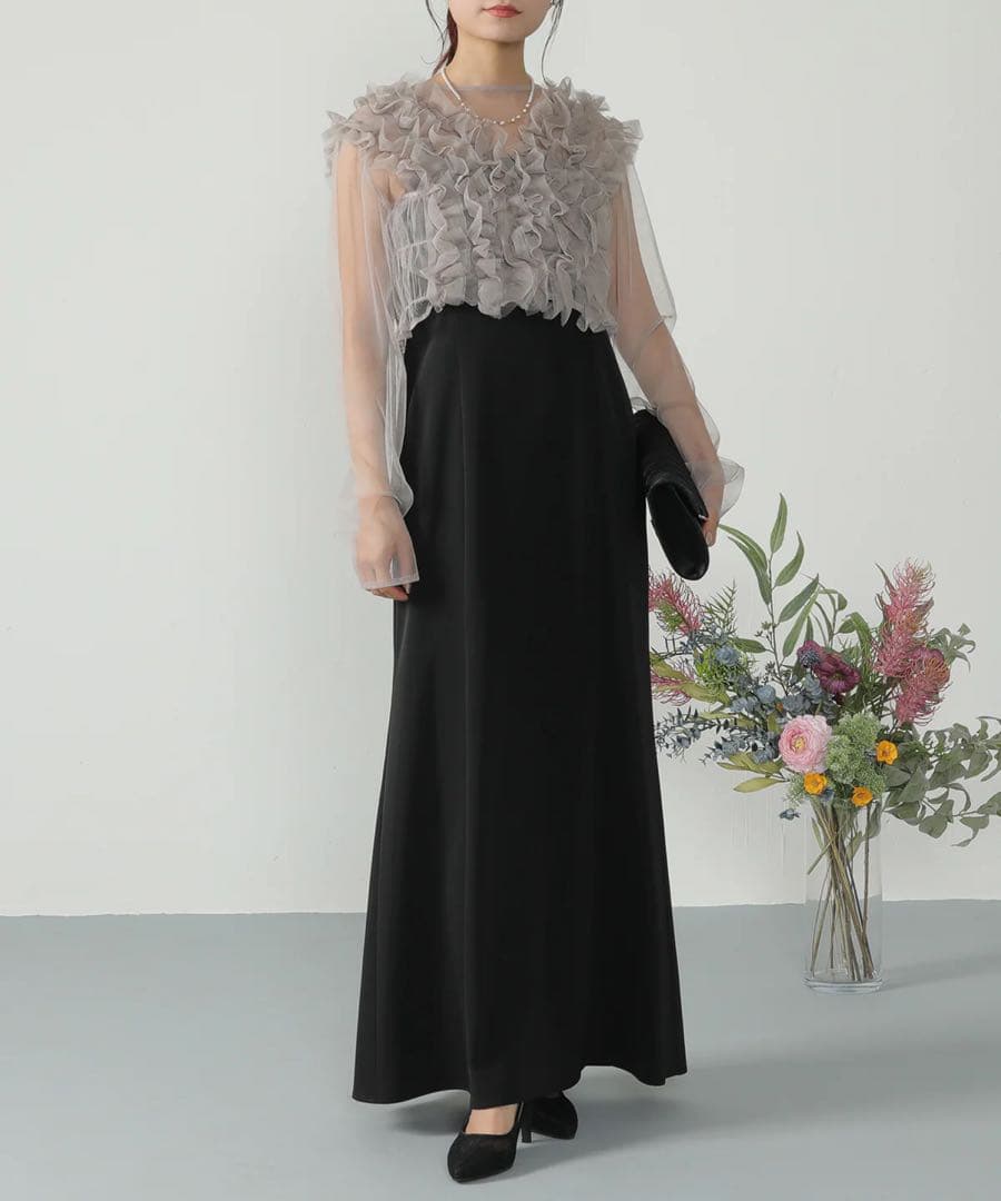 チュールフリルベストシアートップスワンピース3点セット