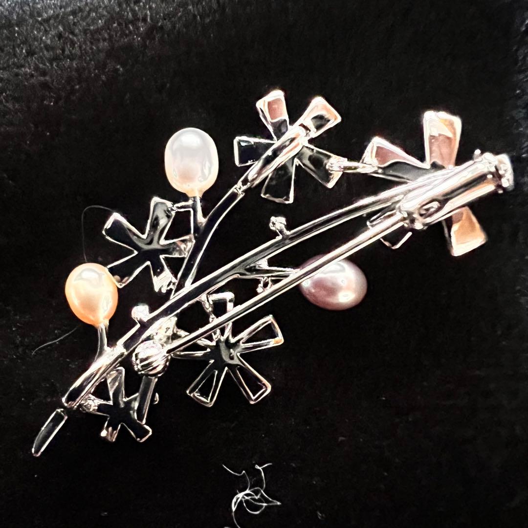 田崎真珠/3色パールシルバー刻印ブローチ