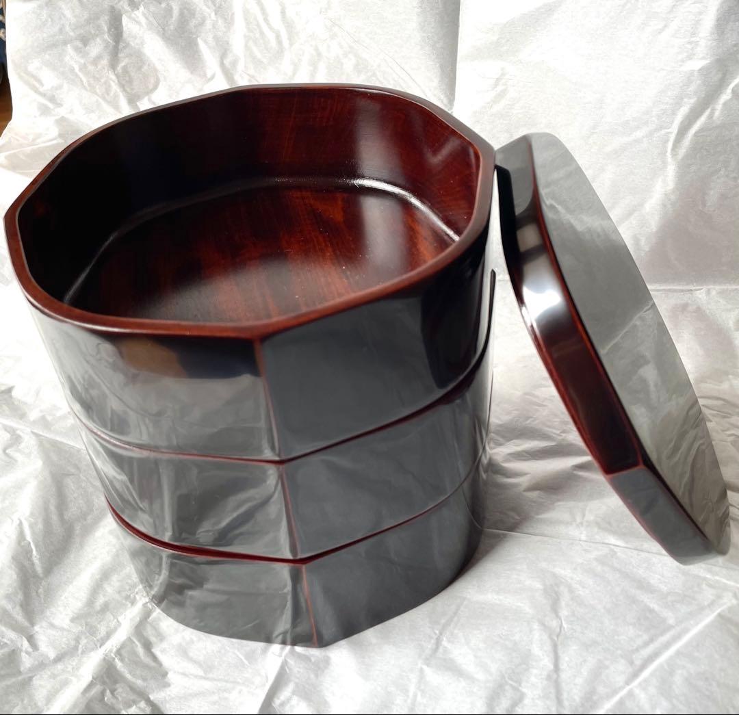 漆器 八角形 重箱 3段 蓋付き