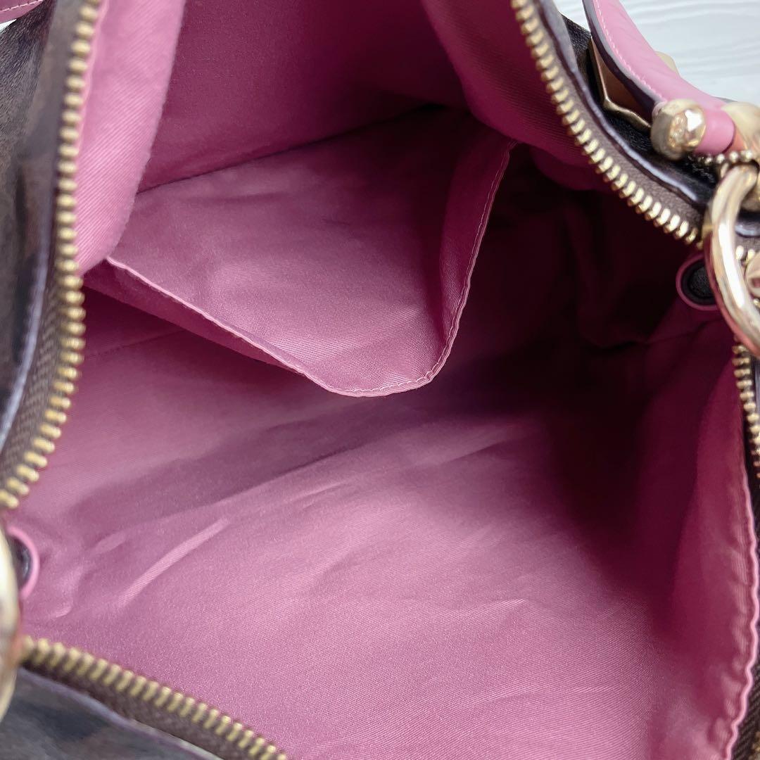美品☆COACHコーチ 2wayショルダーバッグ ブラウンピンク シグネチャー