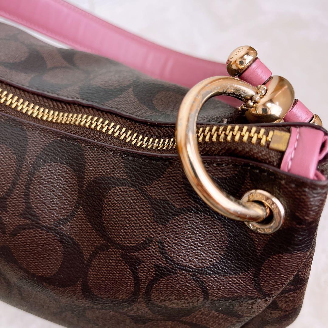美品☆COACHコーチ 2wayショルダーバッグ ブラウンピンク シグネチャー