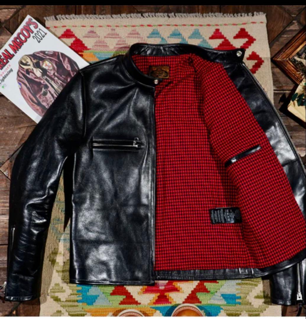 茶芯 ホースハイドレザー シングルライダースジャケット 黒