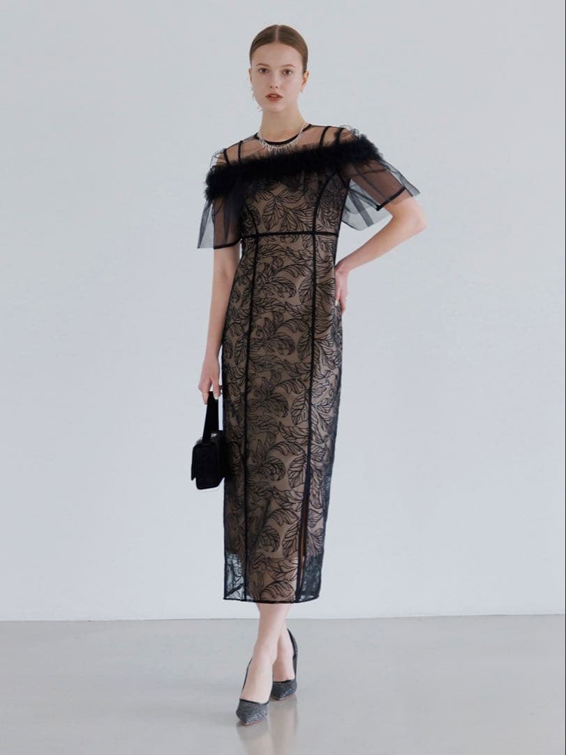 3WAYフラワーチュールアシンメトリーIラインワンピースドレス結婚式二次会成人式