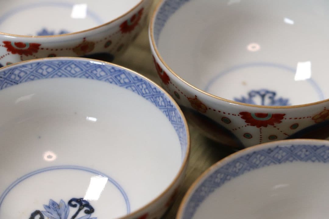 太明年製 赤玉瓔珞文 古伊万里 茶呑 茶碗 口径9.4cm 色絵 錦手MA423