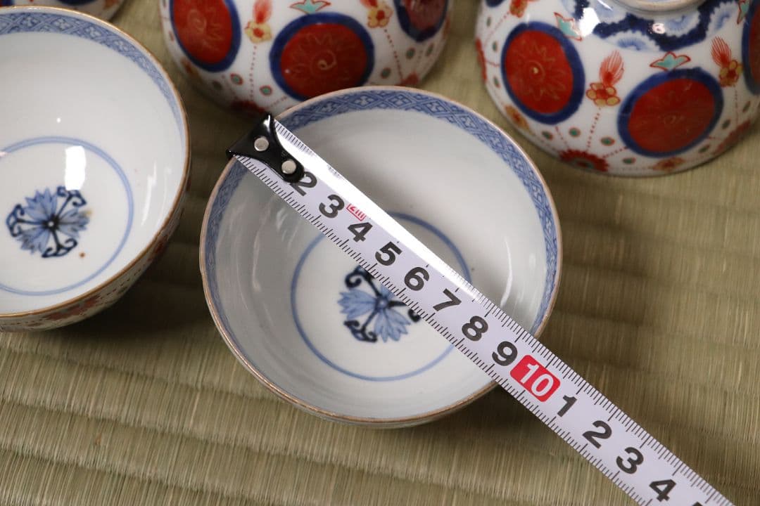 太明年製 赤玉瓔珞文 古伊万里 茶呑 茶碗 口径9.4cm 色絵 錦手MA423