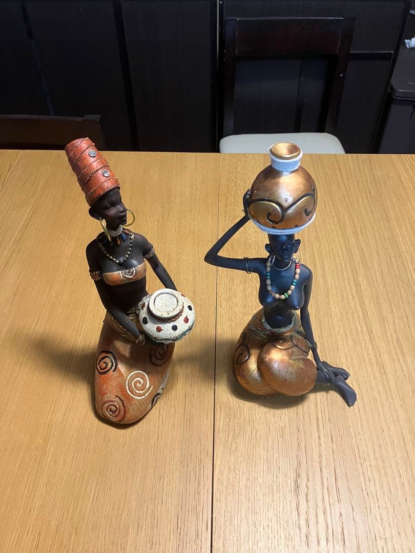 アフリカンスタイル 陶器 置物 2点セット