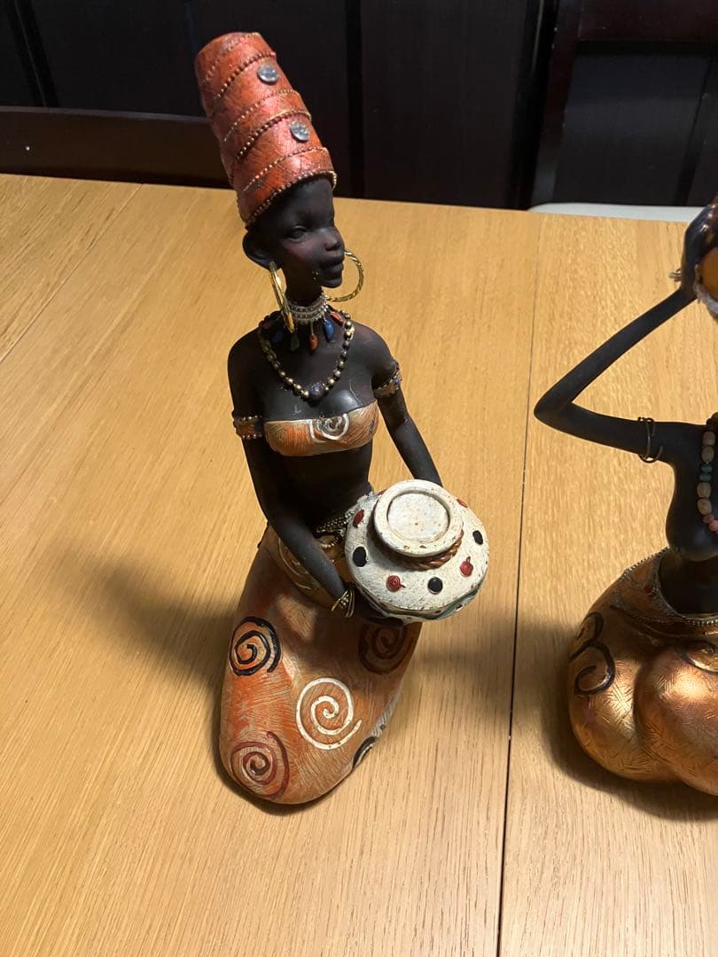 アフリカンスタイル 陶器 置物 2点セット