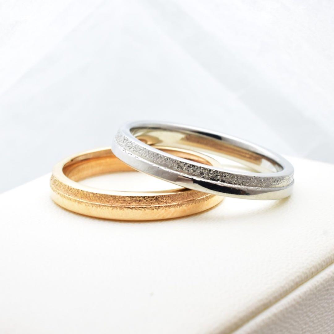 アブニール・シルバー＆ピンクゴールドステンレス ペアリング 刻印 ステンレス