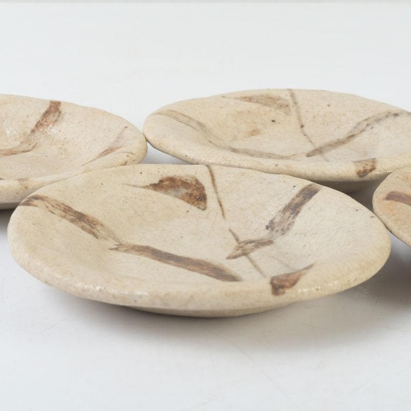 北大路魯山人作　絵瀬戸　竹文　皿　五客　黒田陶々庵書付　共箱　D　9674