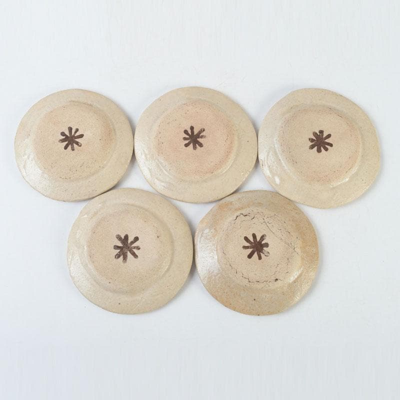 北大路魯山人作　絵瀬戸　竹文　皿　五客　黒田陶々庵書付　共箱　D　9674