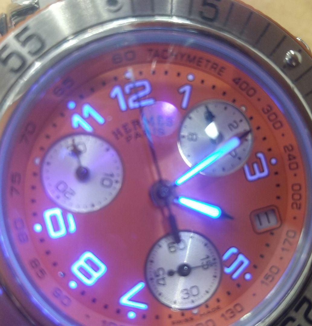 良品 エルメス クリッパー メンズ 腕時計 オレンジ 電池交換済み