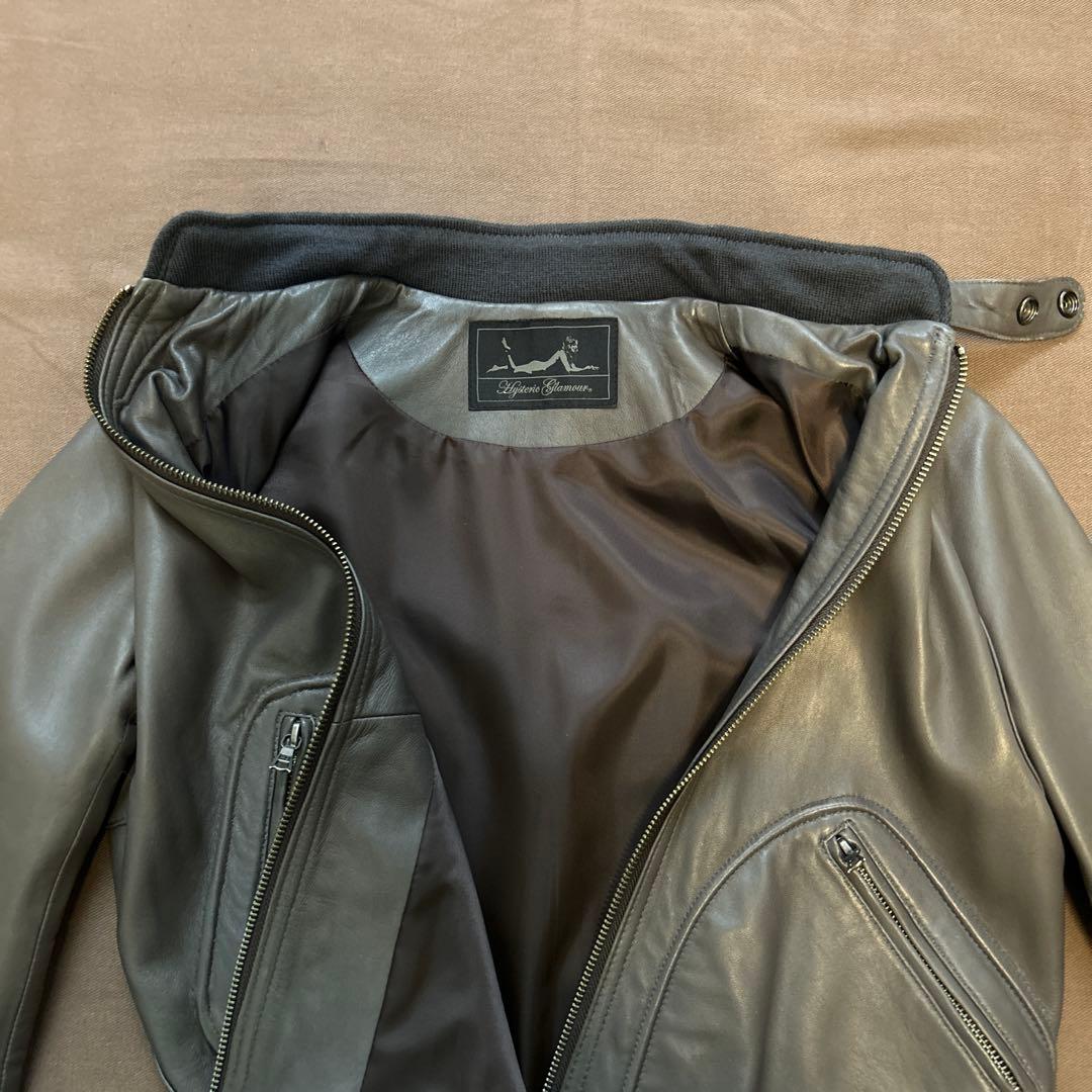 ヒステリックグラマー　グレー　レザー シングルライダースジャケット