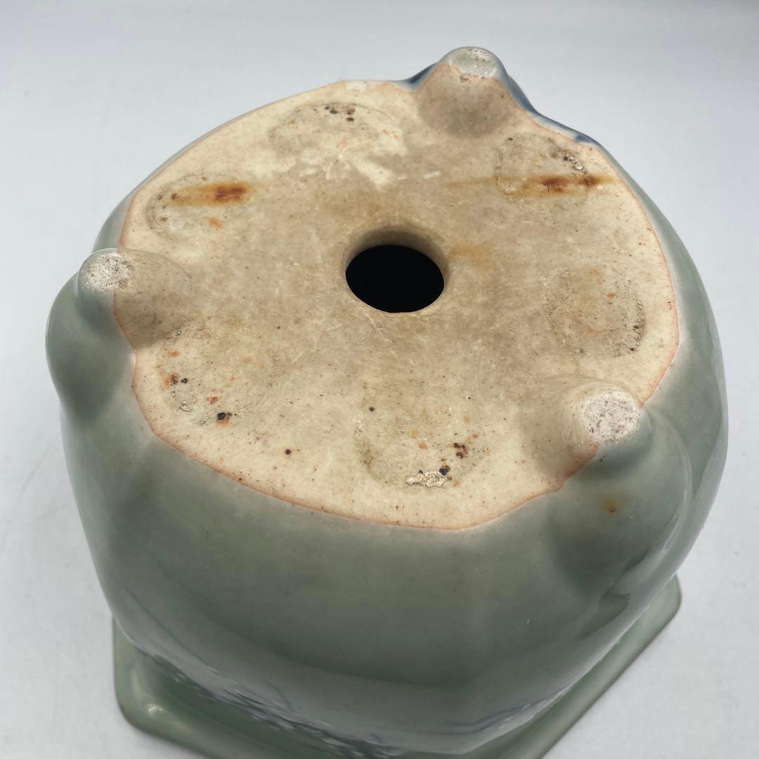 瀬戸 梅文 青磁 植木鉢 盆栽鉢 梅鉢 時代物　❷個セット