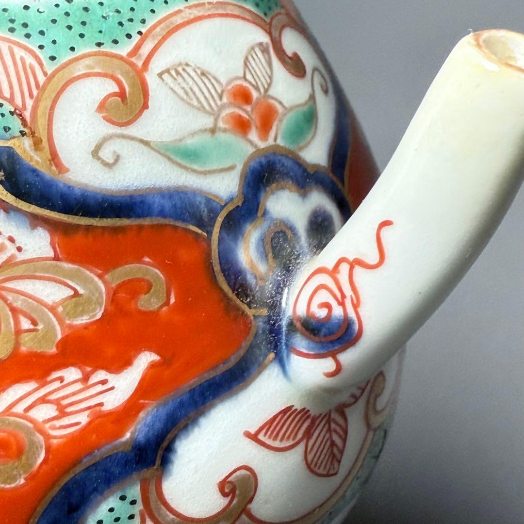 古伊万里　赤絵草花文様急須　アンティーク　ティーポット　桐箱付　江戸後期　大聖寺