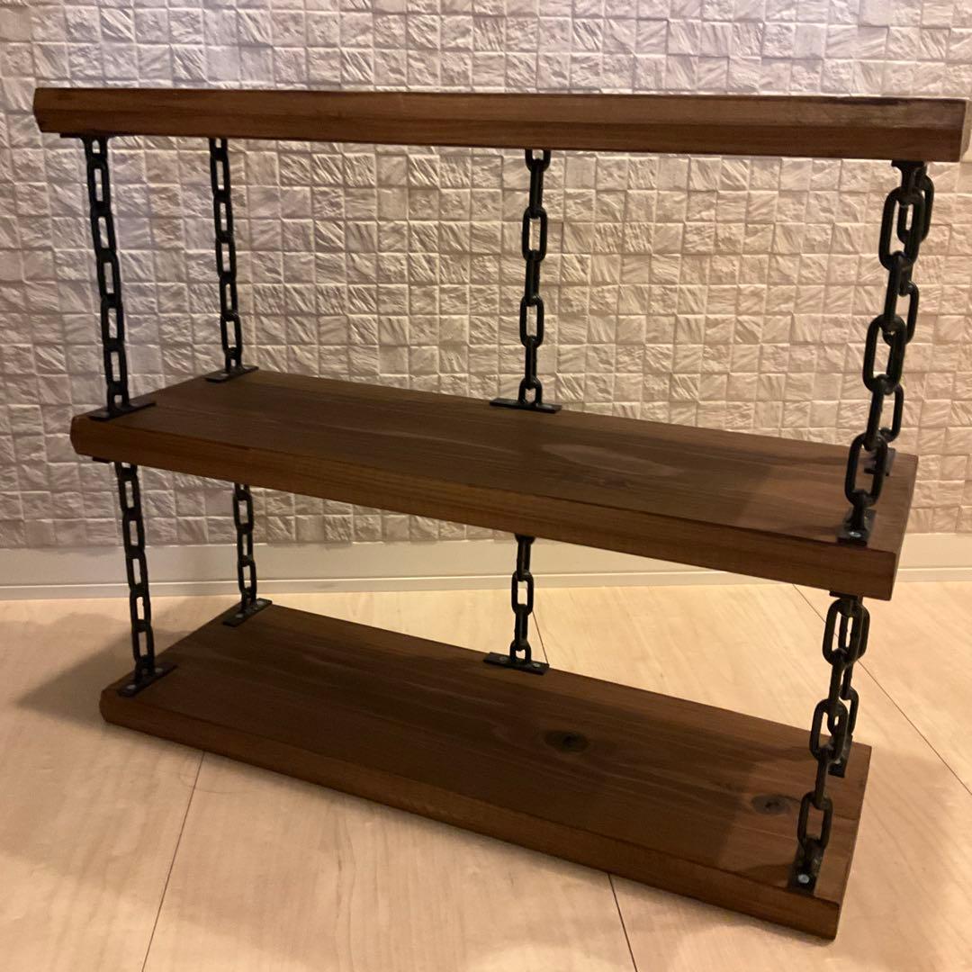 【最終値下】木製三段シェルフ チェーン付き