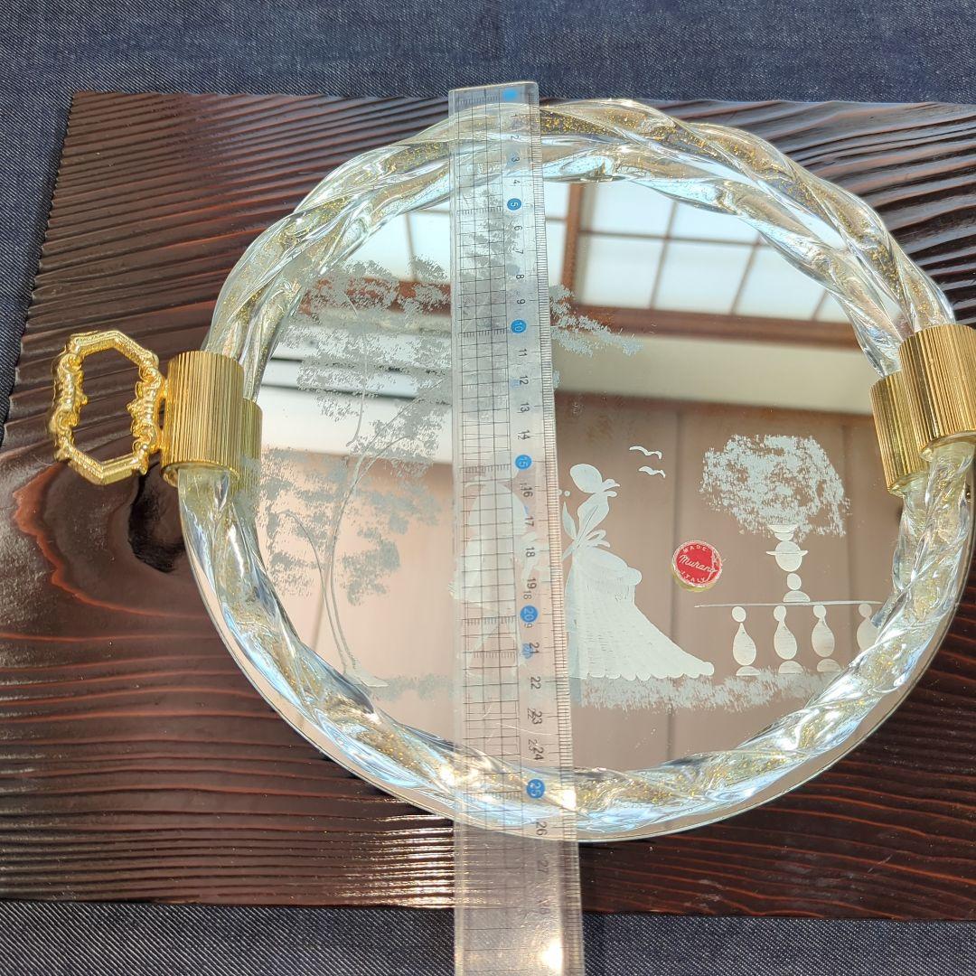 ムラーノ エッチングデザインの円形ミラー トレイ Italy製