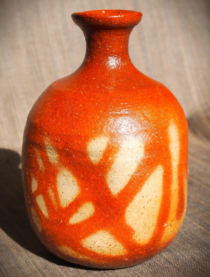 希少作★末田恵【師：安倍安人】備前緋襷徳利★共箱・共布