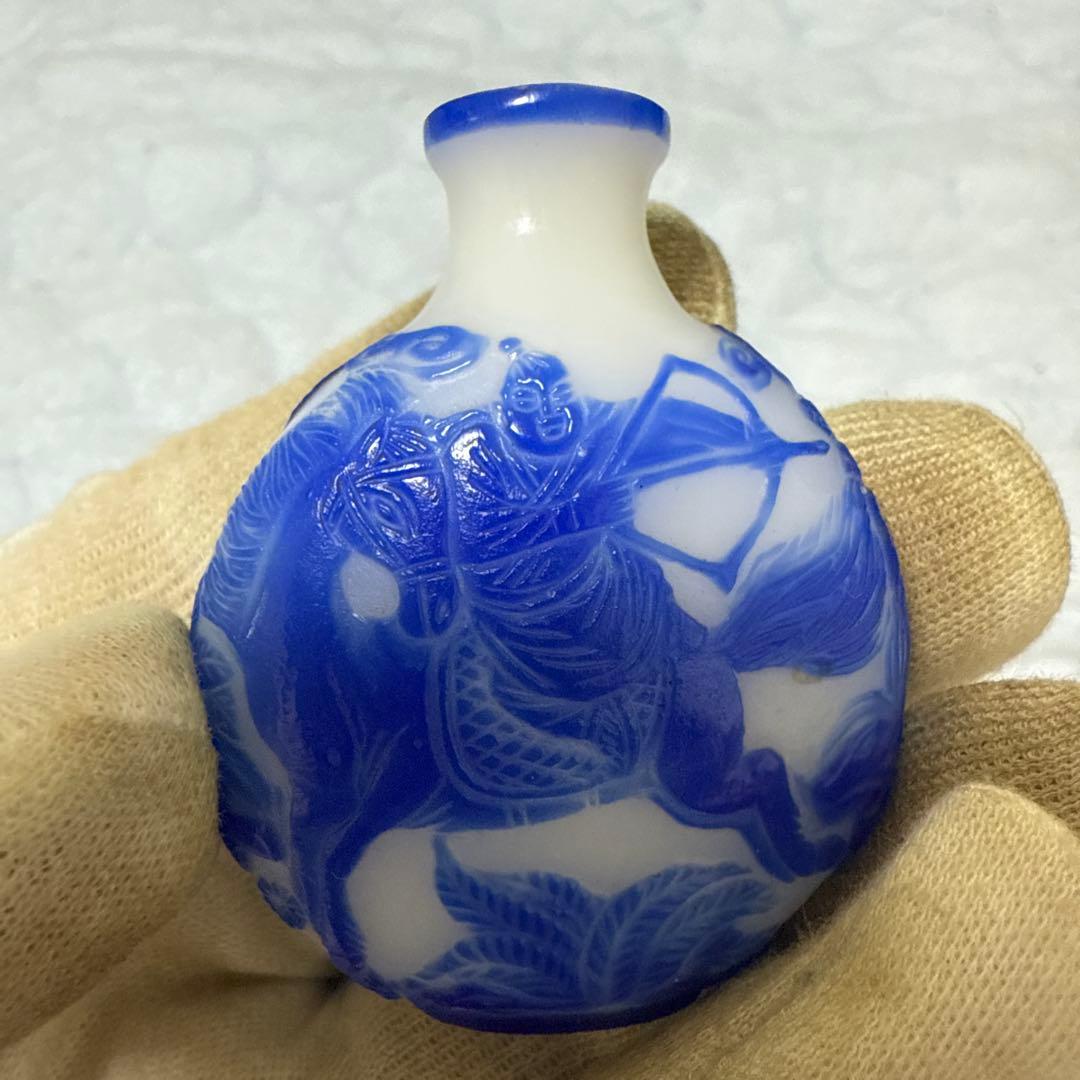 瑠璃硝子　鼻炎壺　藍彩 武士　時代物