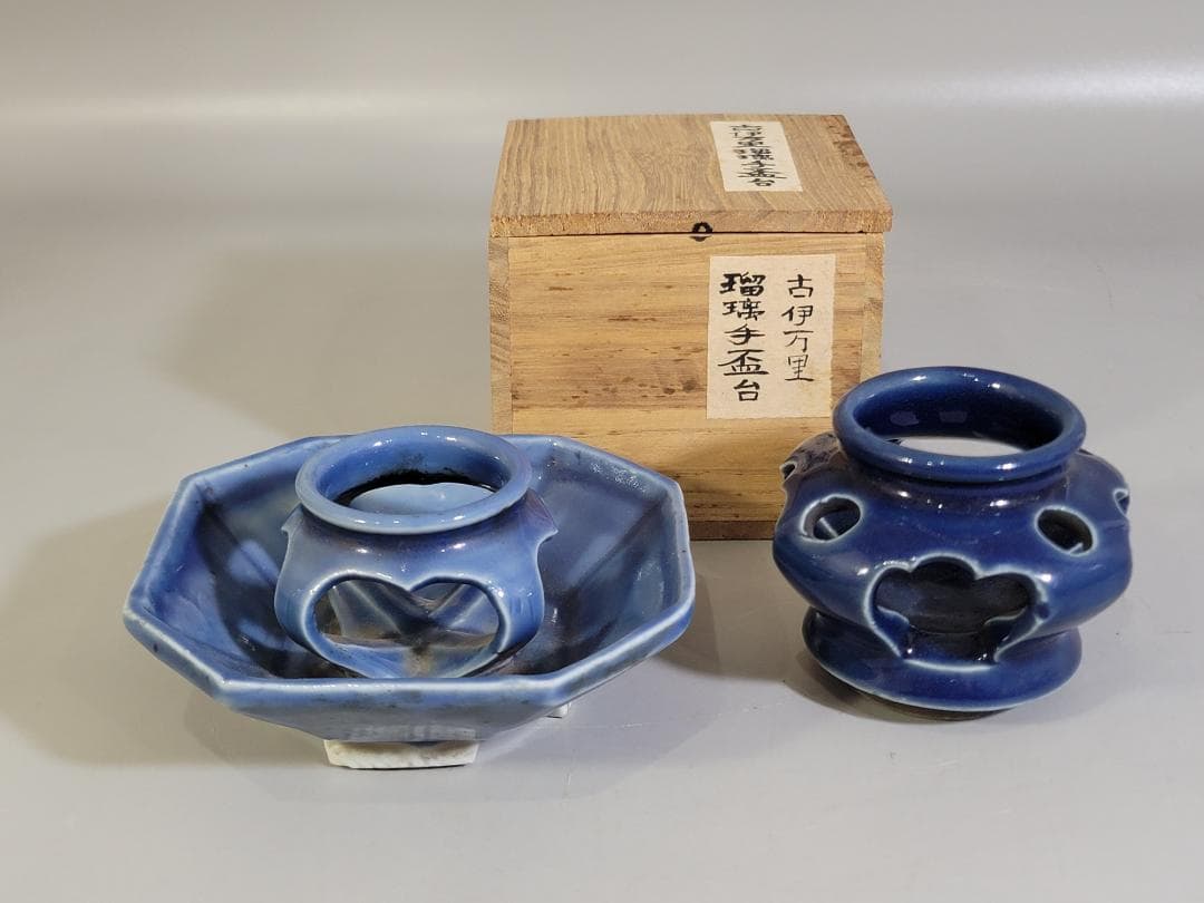 古伊万里 瑠璃 盃台 二件 DT463