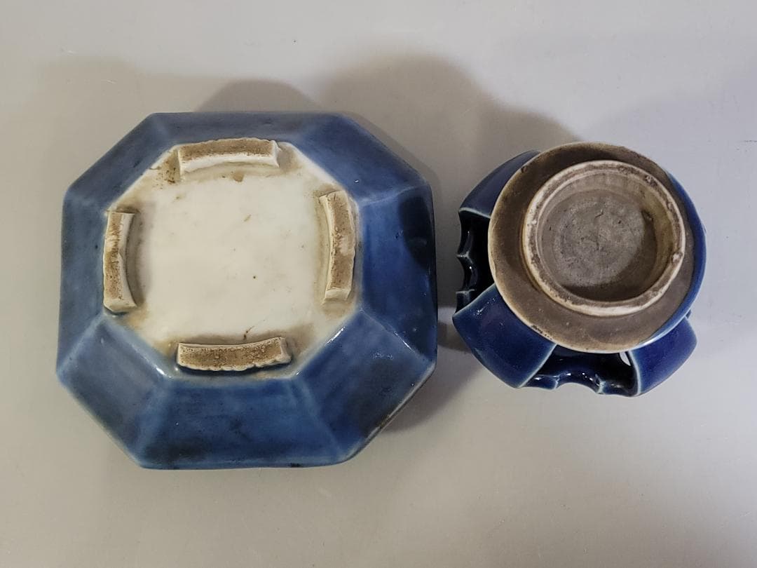 古伊万里 瑠璃 盃台 二件 DT463