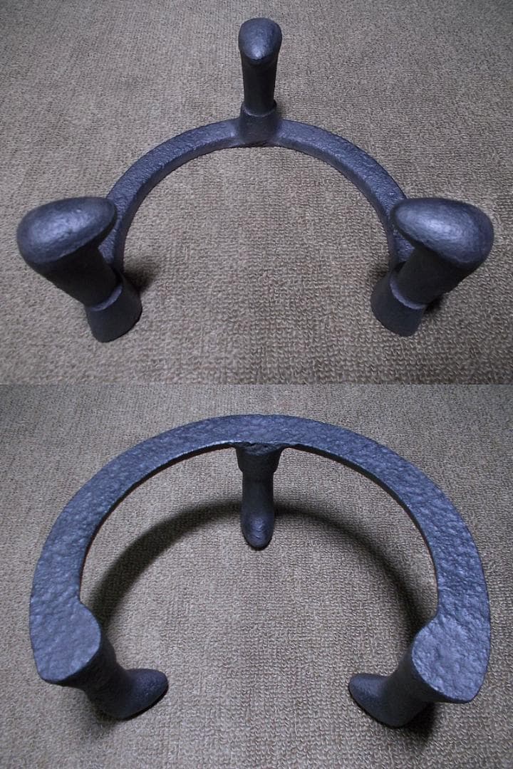 茶道具 置炉セット 釜師/佐藤浄清 霰鹿地紋茶釜 釜環 未使用五徳 送料込み