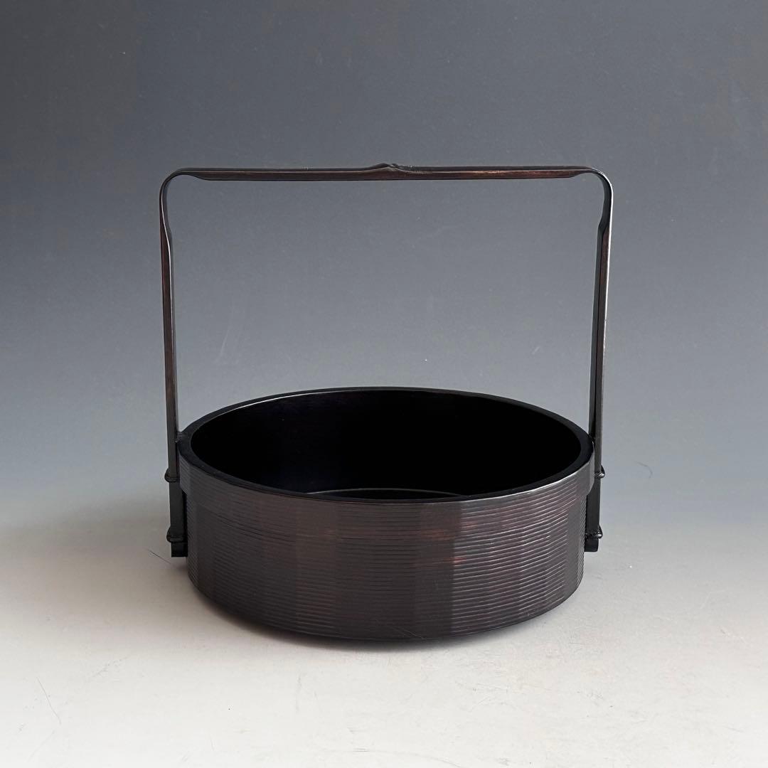 茶道具　黒一閑塗　丸手付　煙草盆　宗明　共箱　山中塗　宗旦好　茶会　茶事