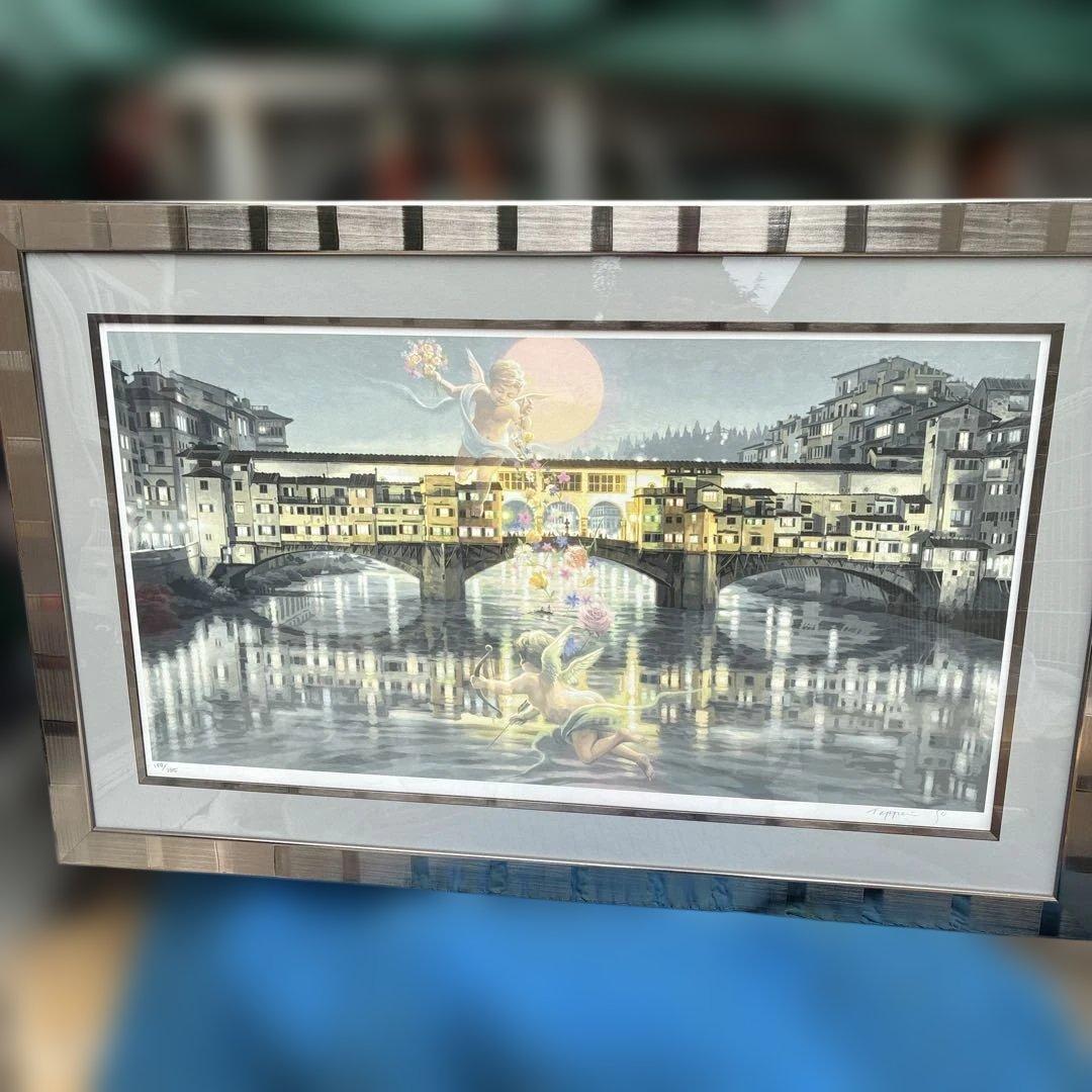 ‼️真作‼️笹倉鉄平　祝福　シルクスクリーン199／285額装、絵画、風景画、版画