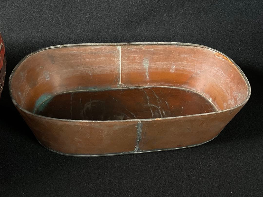 民藝　竹籠　竹編み籠　花籠　花入れ　花器　銅器付き　華道　茶道具