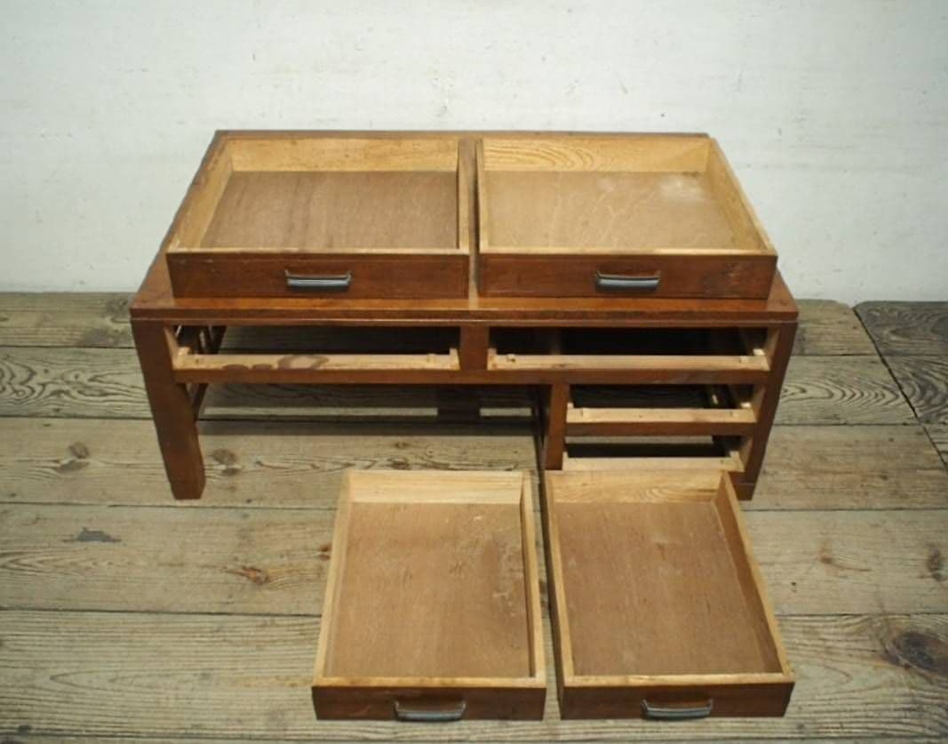 1044 ビンテージ　ロータイプの片袖机　ローテーブル　展示台　収納棚　レトロ