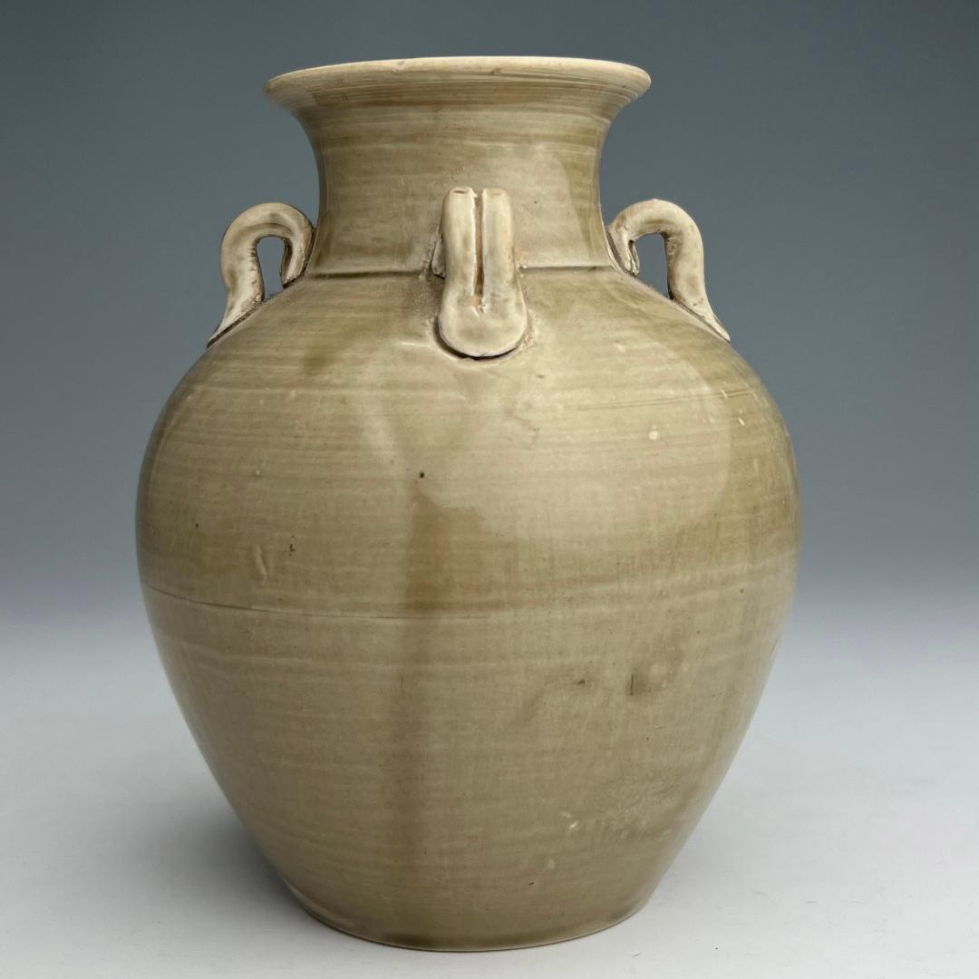 越窯 青磁 青釉四耳壺 中国古玩 中国美術 唐物 擺件 旧家蔵出