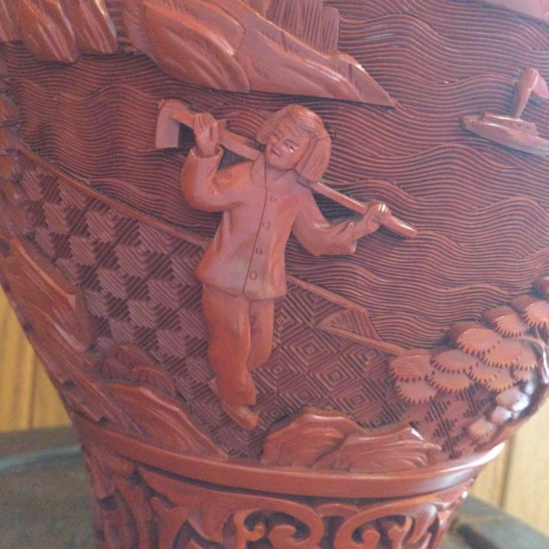 堆朱花瓶、中国製、文化大革命時代